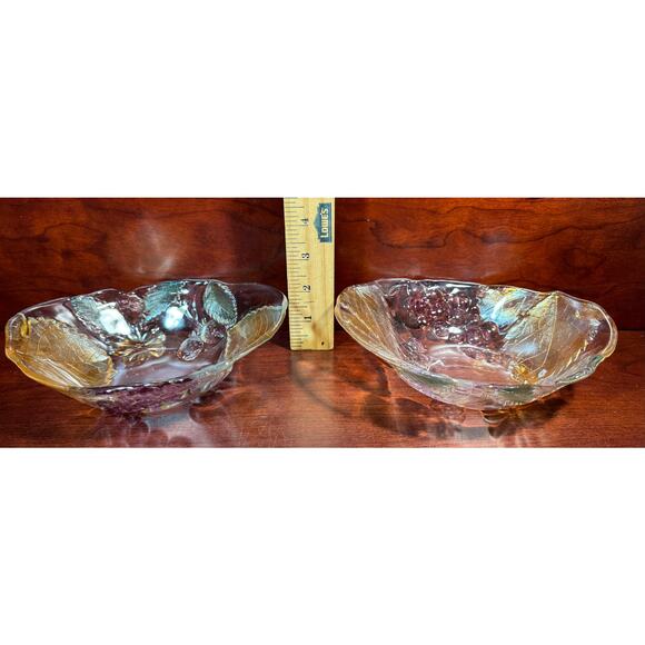 Set of 2 Mikasa Walther Crystal Oval Bowls Iridescent Grapes and Leaves Colorful - Picture 4 of 9